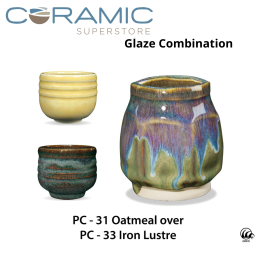Oatmeal PC-31 over Iron Lustre PC-33 Pottery Cone 5 Glaze Combination